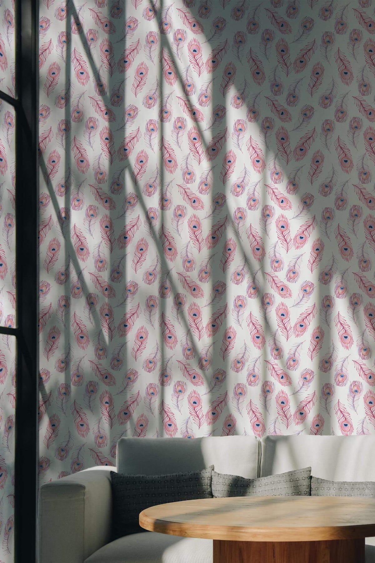 Plumes de Paon Rose Aquarelle, en situation