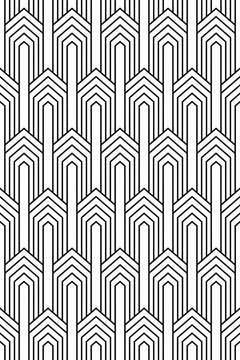Motif à plat : colonnes de chevrons noirs en gradins emboîtés sur fond blanc.