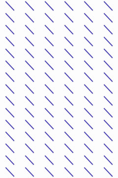 Motif à plat : petits traits obliques bleu indigo alignés en rangées sur fond blanc.