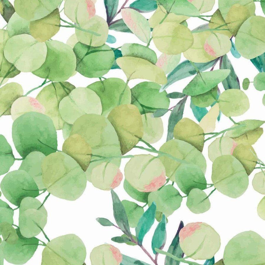 Gros plan de l'impression : superposition de lavis verts sur une feuille ronde et pointe d'un rameau émeraude