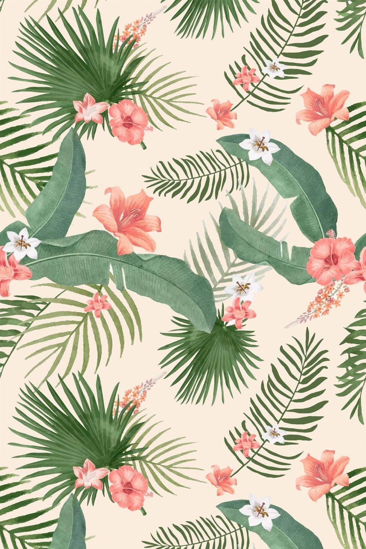 Palmes et Hibiscus Corail, le motif seul