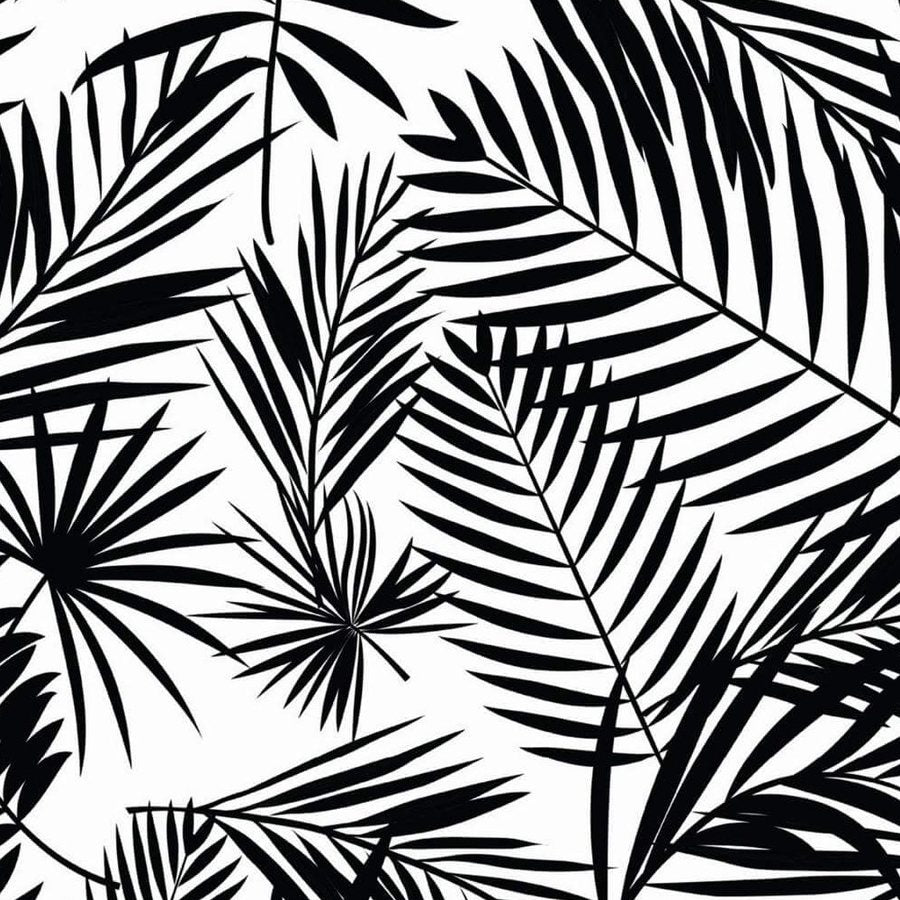 Gros plan de l'impression : la pointe d'une foliole noire et la nervure blanche qui la traverse.