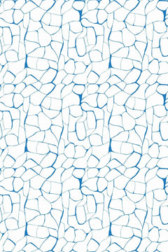Motif à plat : réseau de formes arrondies cernées de bleu franc et de bleu-gris clair sur fond blanc.