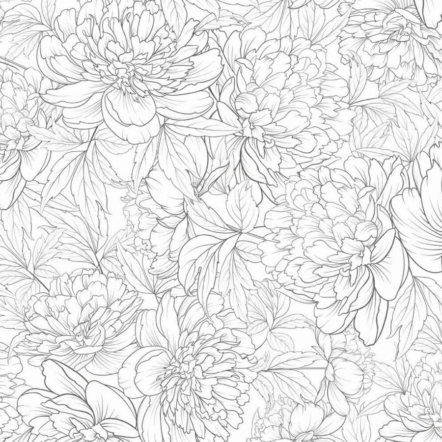 Gros plan de l'impression : contour gris très fin d'un pétale et réserve blanche autour du cœur de la fleur.