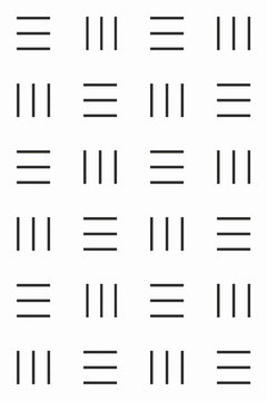 Motif à plat de groupes de trois traits noirs, alternativement verticaux et horizontaux, sur fond blanc