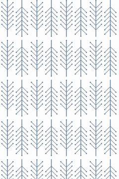 Petits sapins au trait bleu ardoise alignés en colonnes sur fond blanc.