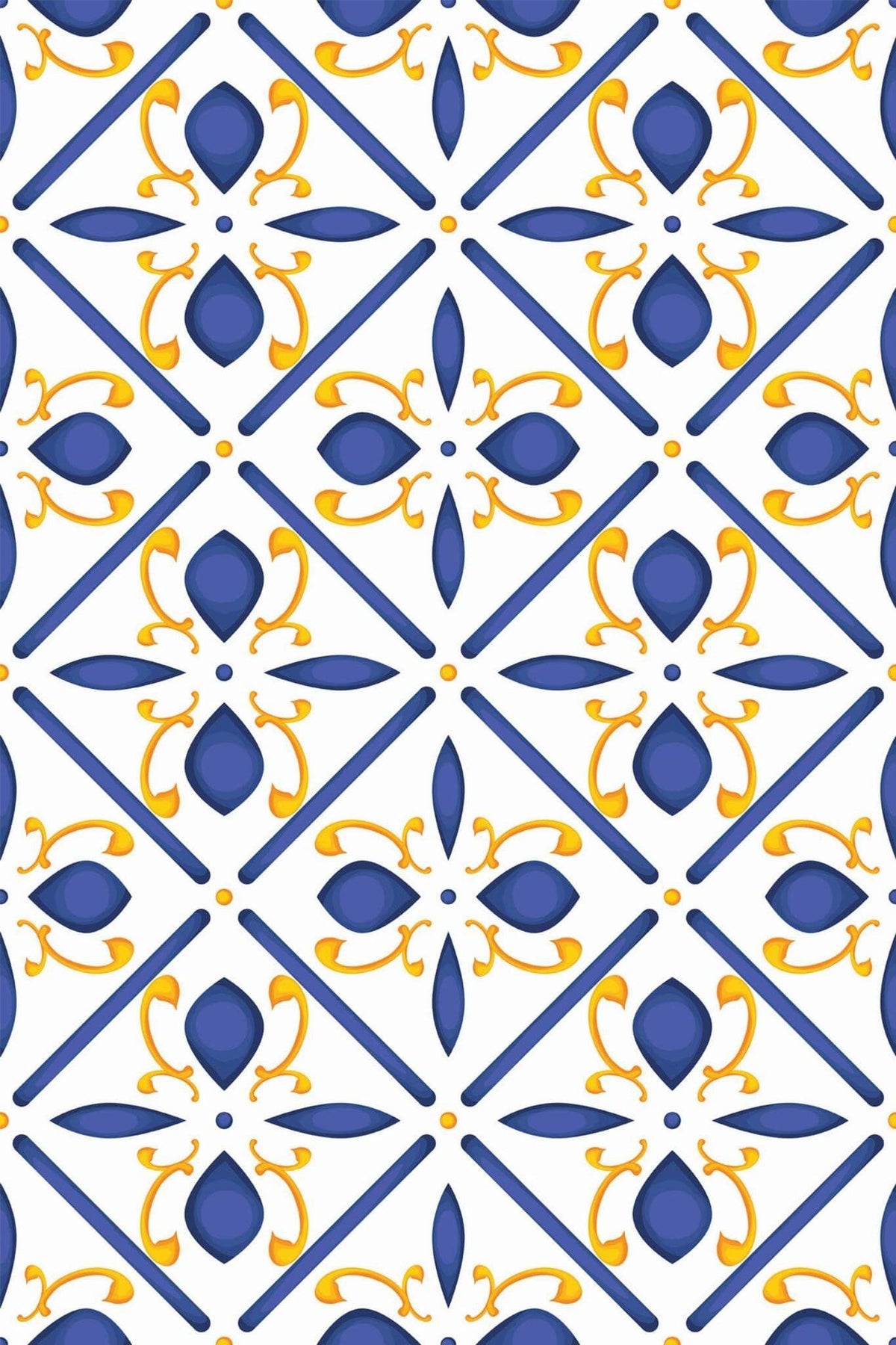 Carreaux Fleuris Bleu et Safran, le motif seul