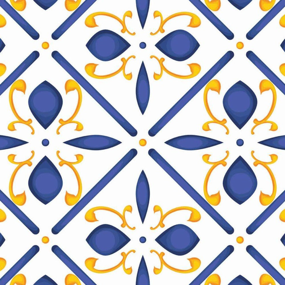 Carreaux Fleuris Bleu et Safran, le motif seul