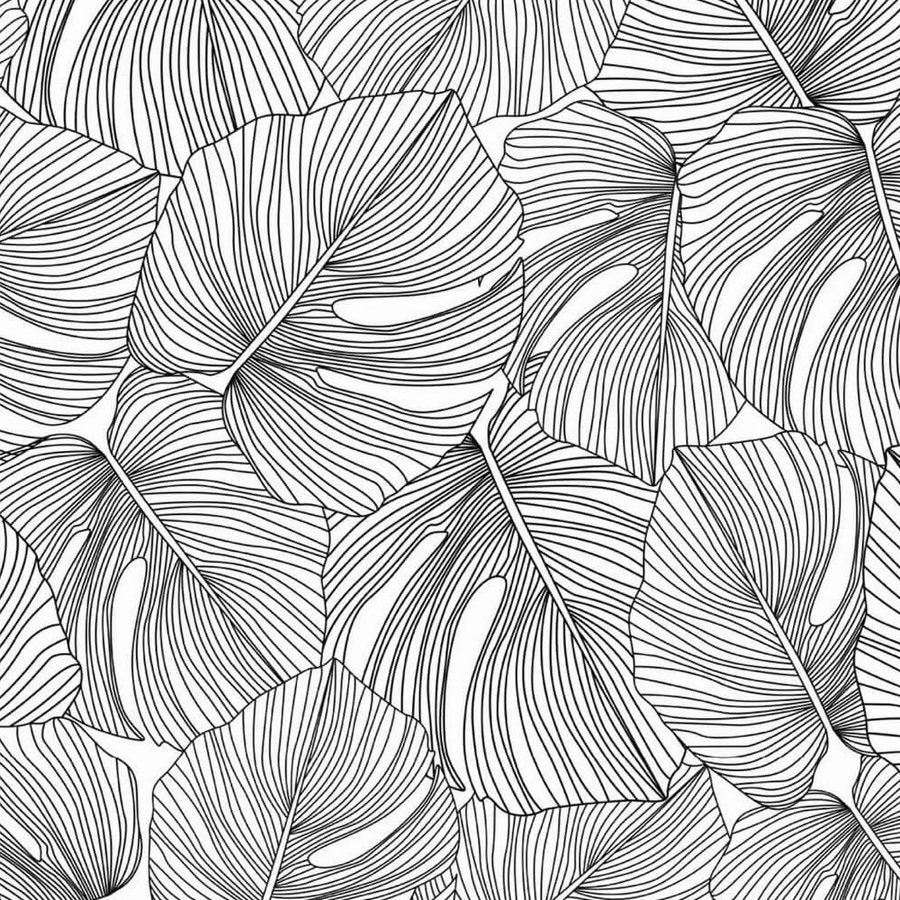 Gros plan de l'impression : contour noir épais d'une feuille et lignes fines parallèles à l'intérieur.