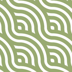 Gros plan sur l'impression : les quatre traits blancs d'un arc et le petit carré logé au creux de la courbe verte.