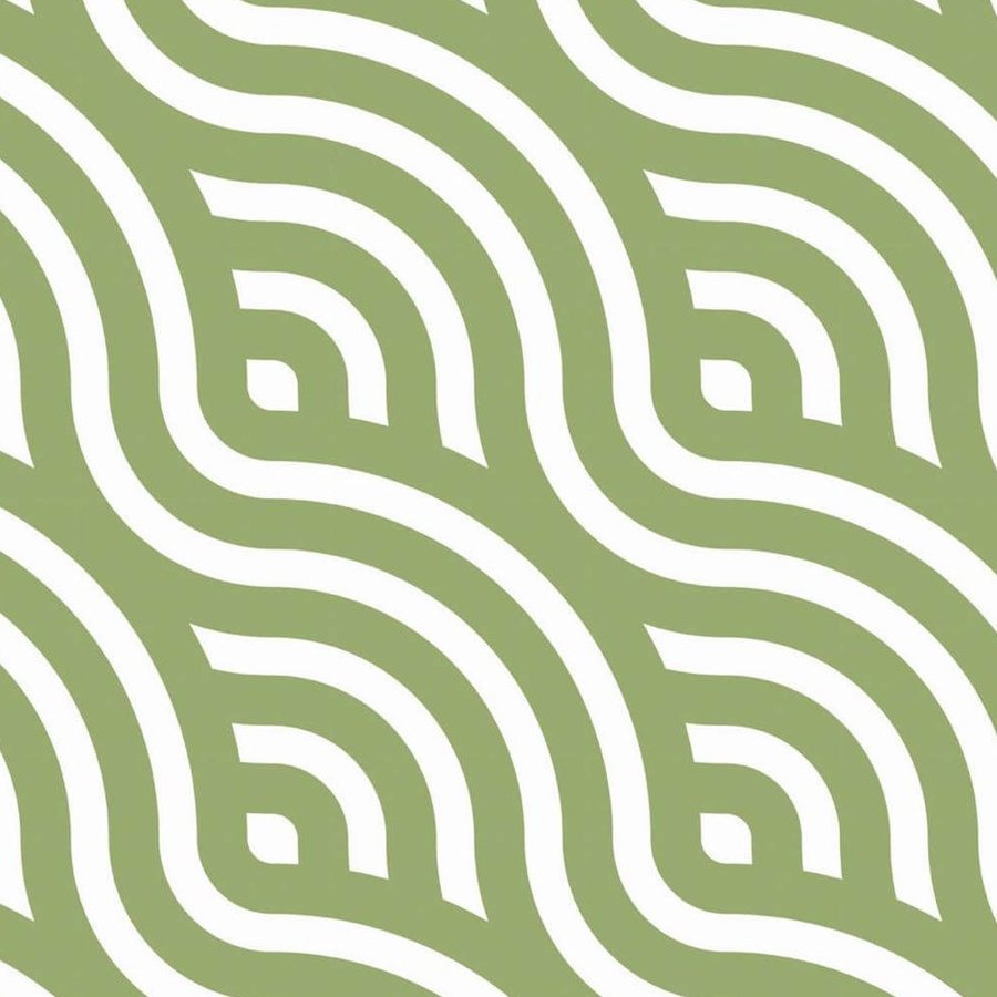 Gros plan sur l'impression : les quatre traits blancs d'un arc et le petit carré logé au creux de la courbe verte.