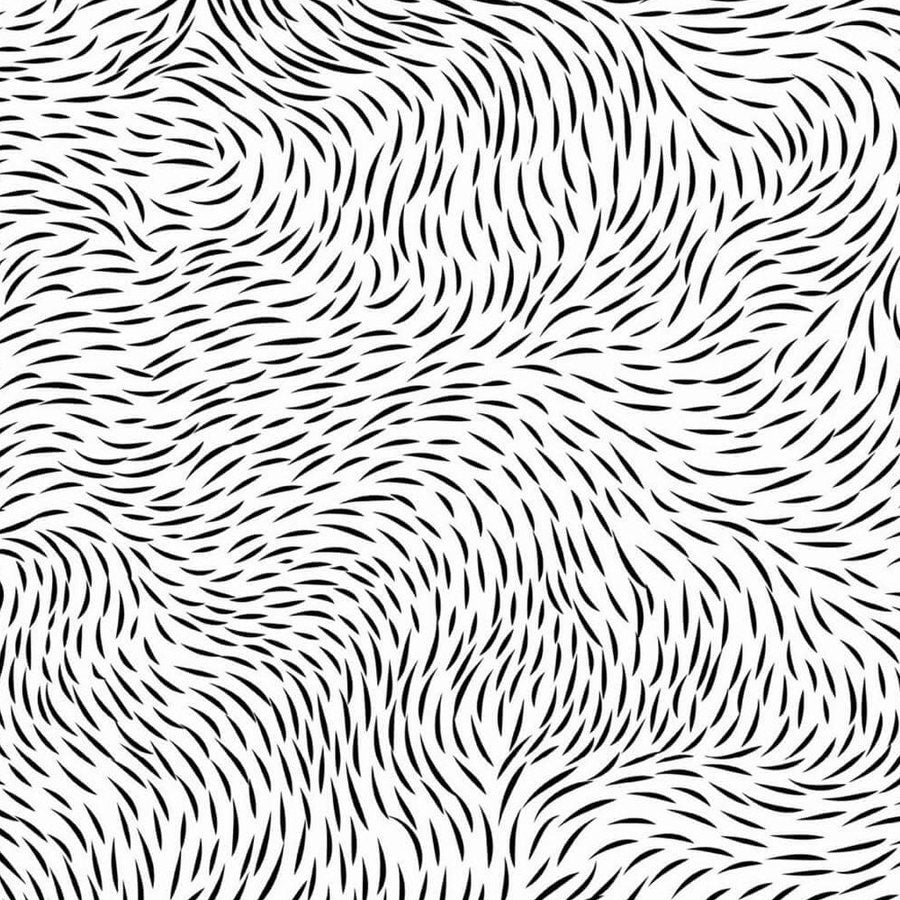 Gros plan de l'impression : traits noirs à l'encre, pleins et déliés visibles, réserves blanches entre eux.