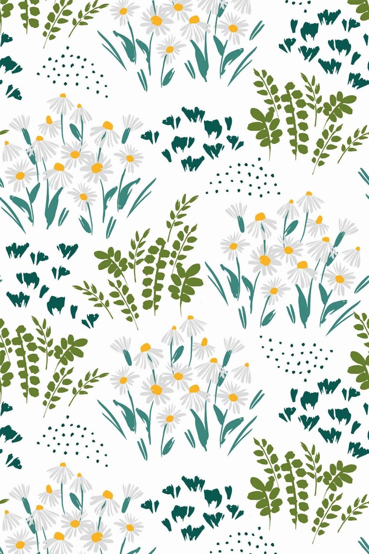 Prairie de Marguerites Vert Sapin, le motif seul