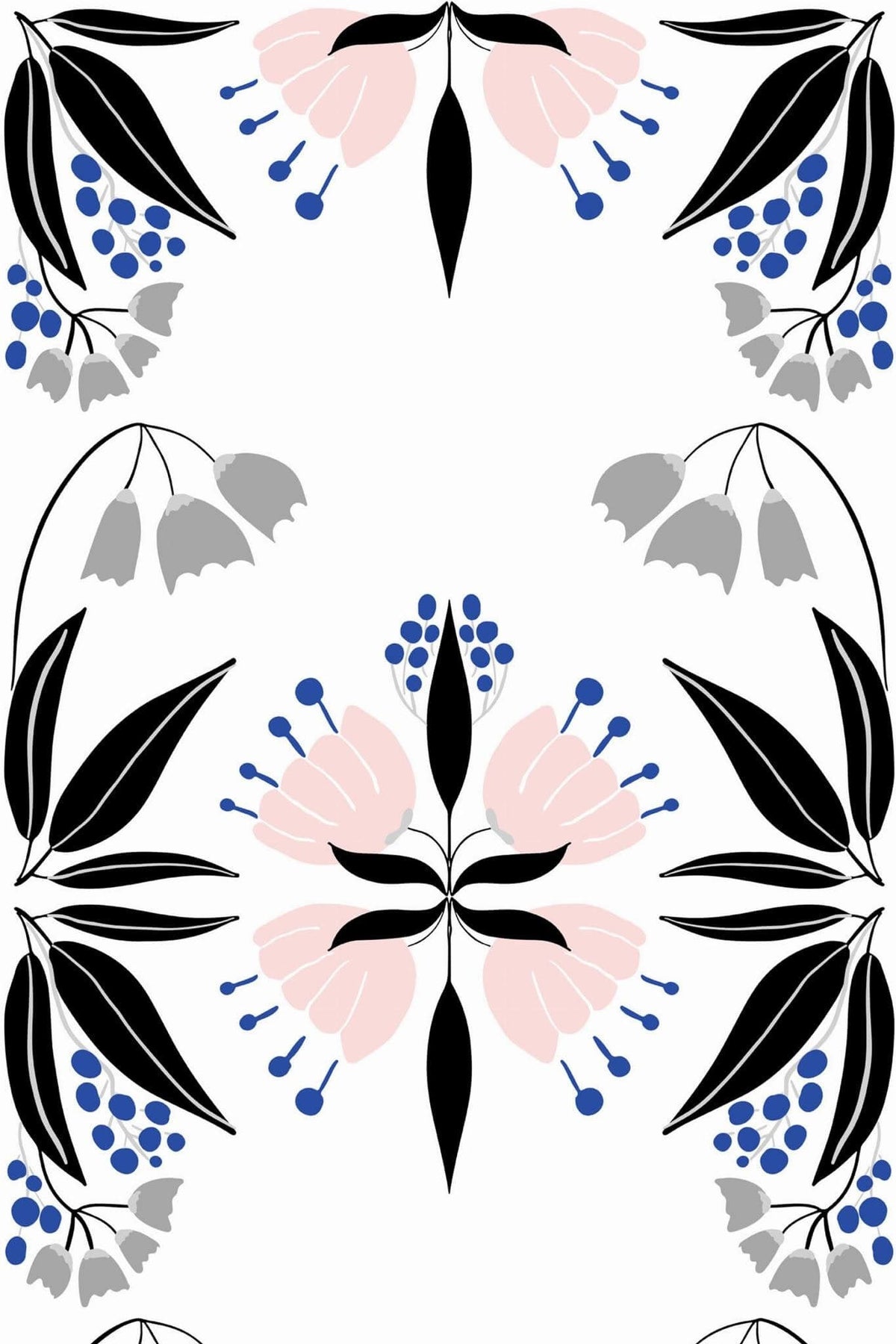 Bouquets Symétriques Noir et Rose, le motif seul