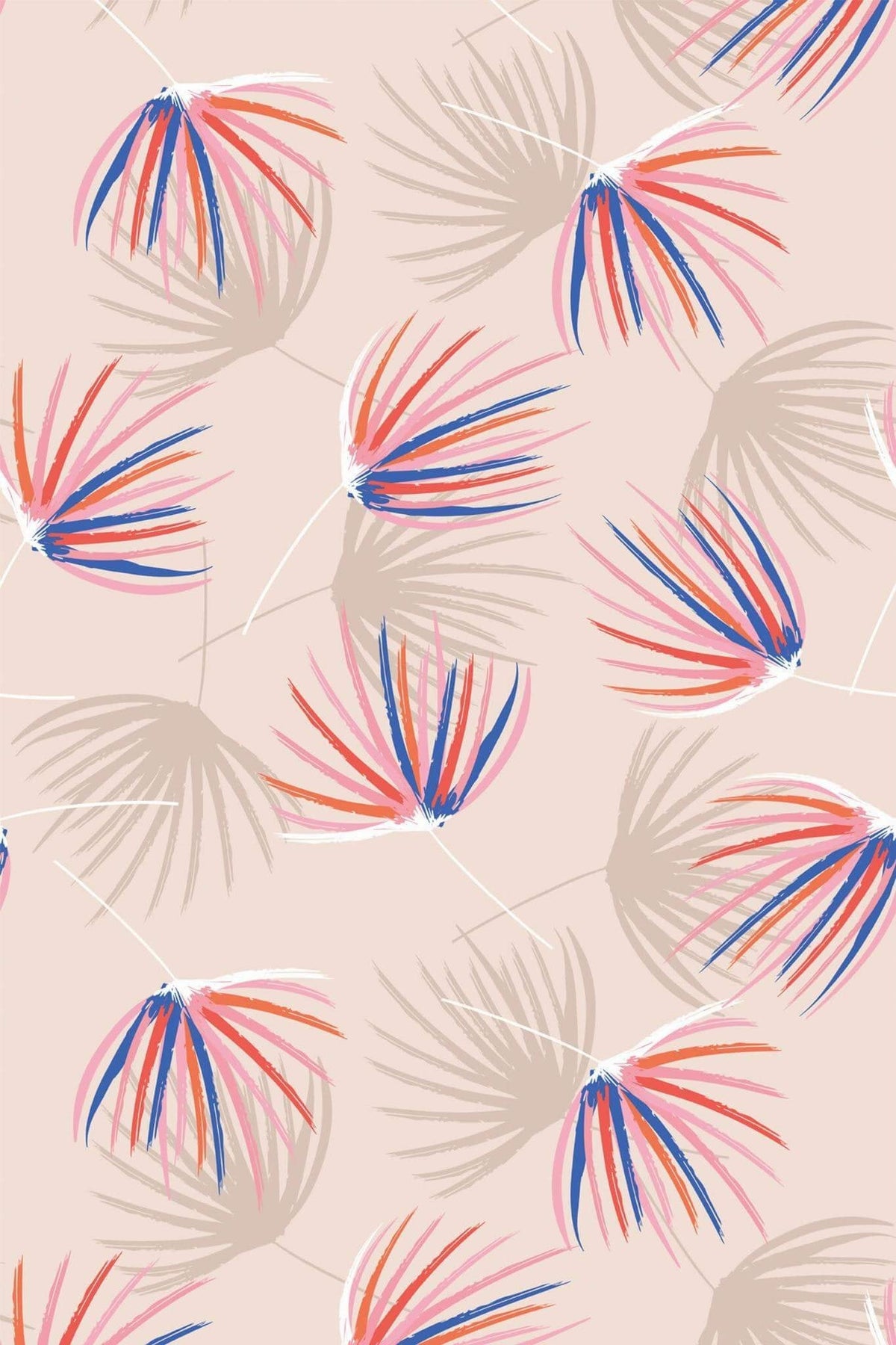 Palmes Corail sur Rose Poudré, le motif seul