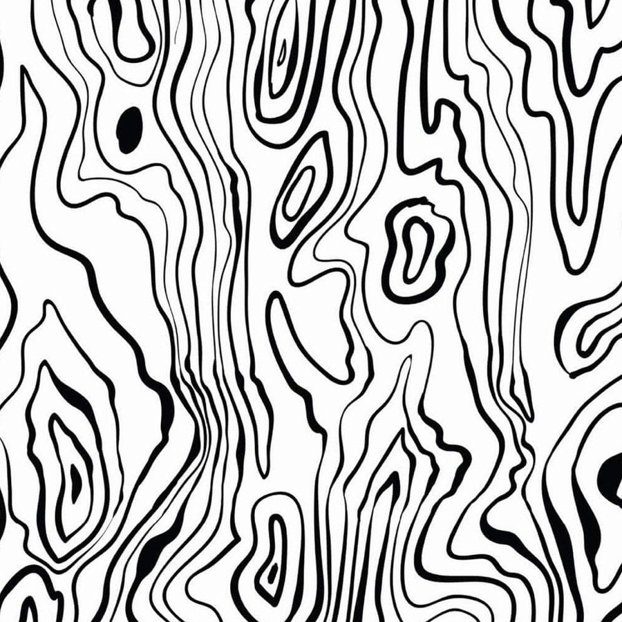 Gros plan sur l'impression : lignes noires nettes qui s'enroulent autour d'un nœud