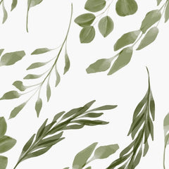 Gros plan sur l'impression : feuille ronde vert sauge, bord irrégulier et trace de pinceau