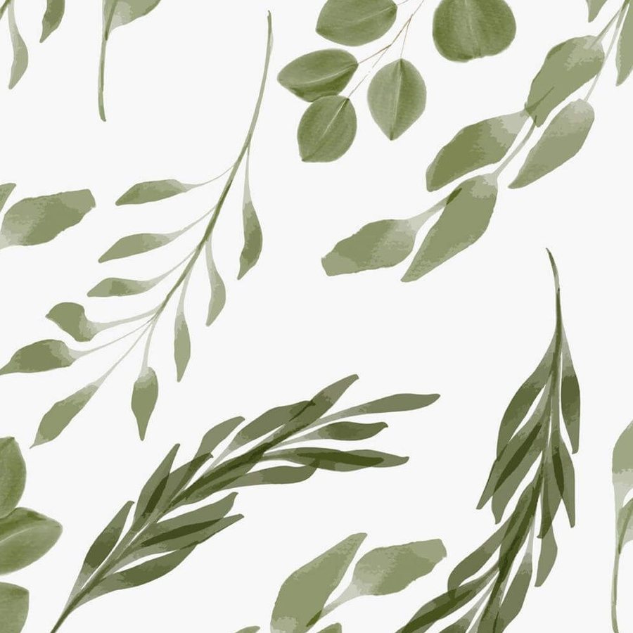 Gros plan sur l'impression : feuille ronde vert sauge, bord irrégulier et trace de pinceau