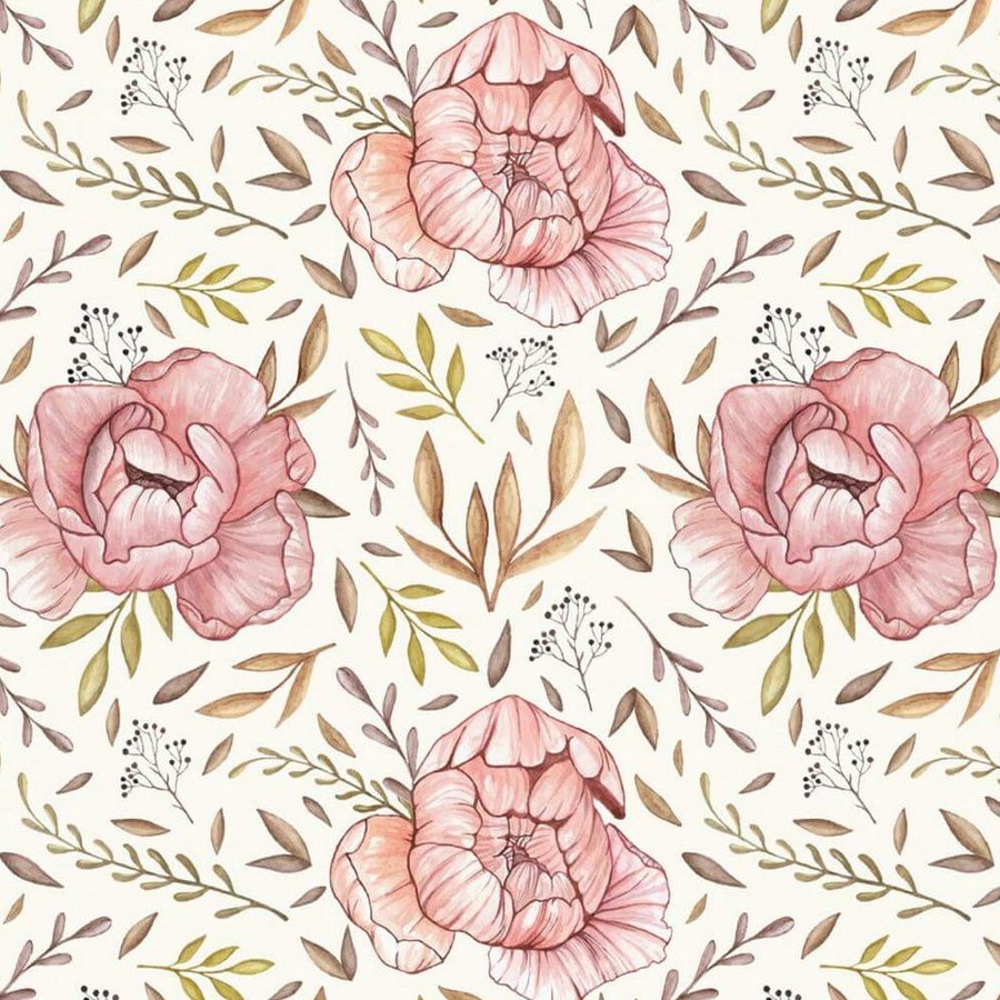 Pivoines Aquarelle Rose Poudré, le motif seul