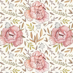 Gros plan de l'impression : dégradés d'aquarelle dans un pétale rose et contour d'une feuille moutarde