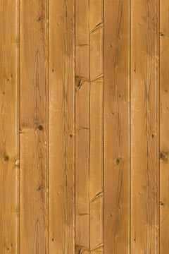 Motif à plat : planches de pin verticales de largeurs inégales, teinte miel à ambre, nœuds bruns.