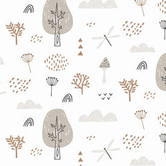 Gros plan sur un arbre gris et les hachures rouille de l'impression.