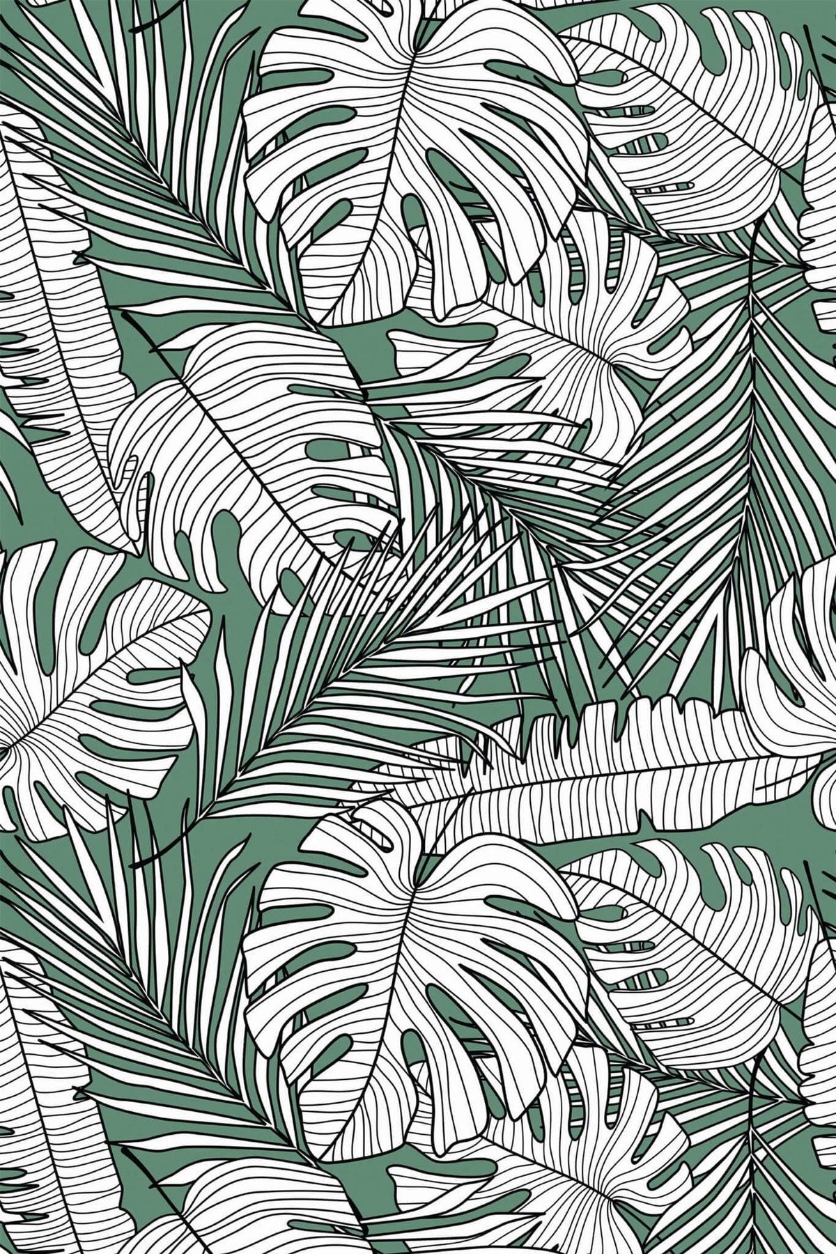 Monstera au Trait sur Vert, aperçu aux dimensions saisies