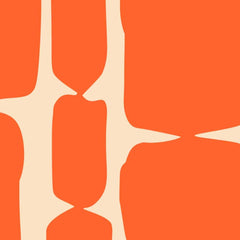 Gros plan de l'impression : contour irrégulier d'un galet orange et pincement étroit qui le relie au galet du dessous.