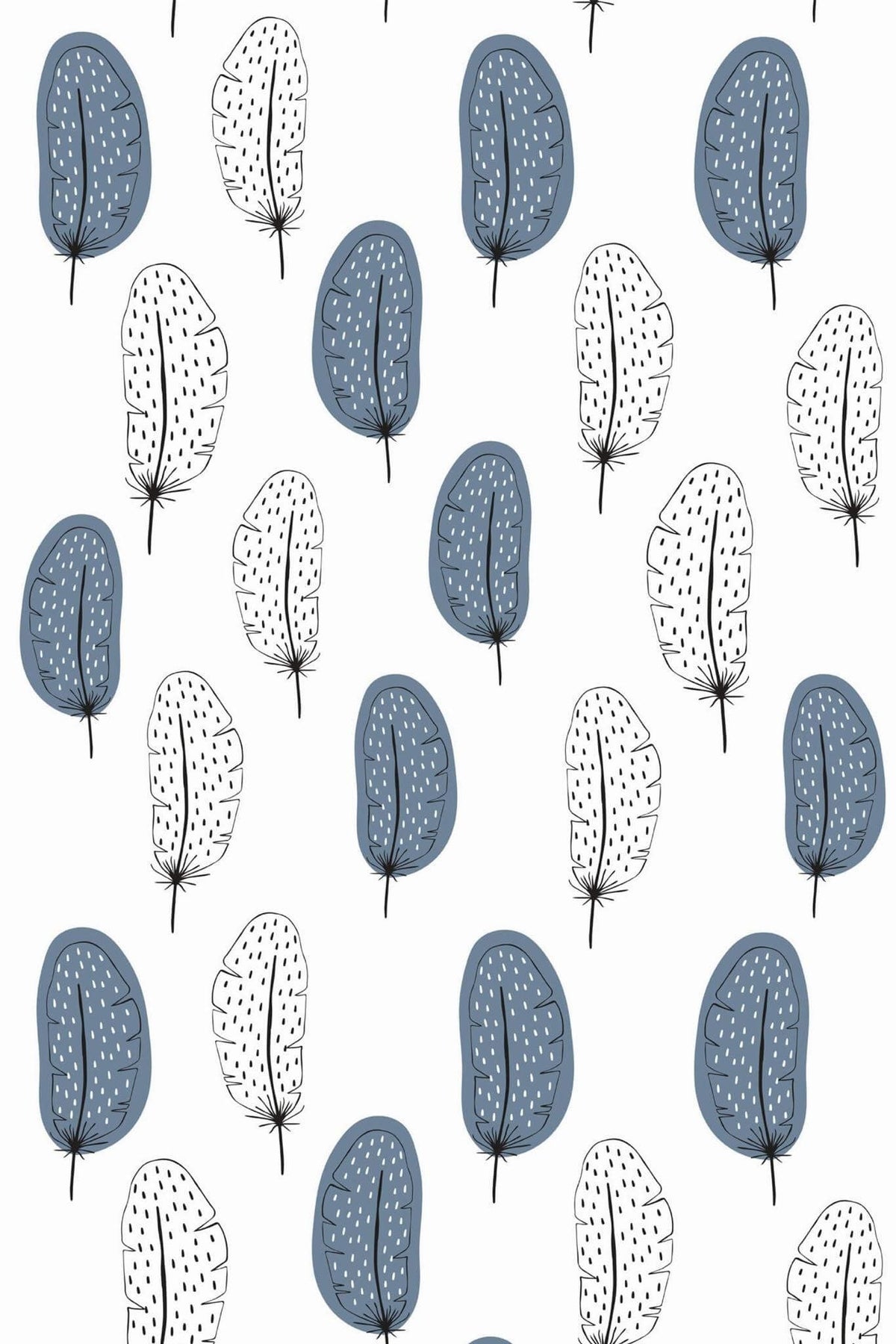 Plumes Scandinaves Bleu Ardoise, le motif seul