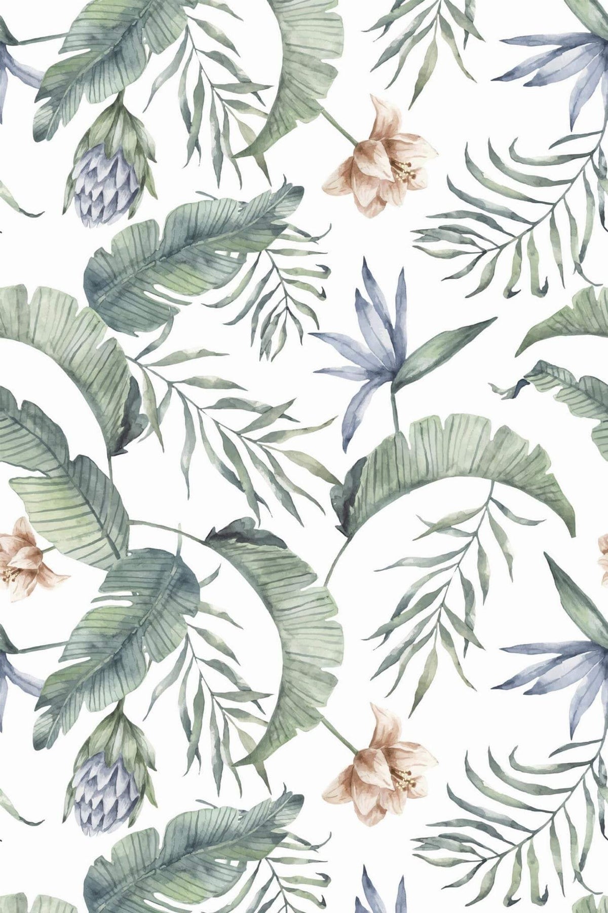 Palmes Aquarelle Vert Pâle, le motif seul