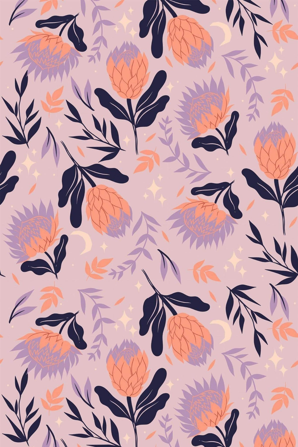 Protéas Corail sur Mauve, le motif seul