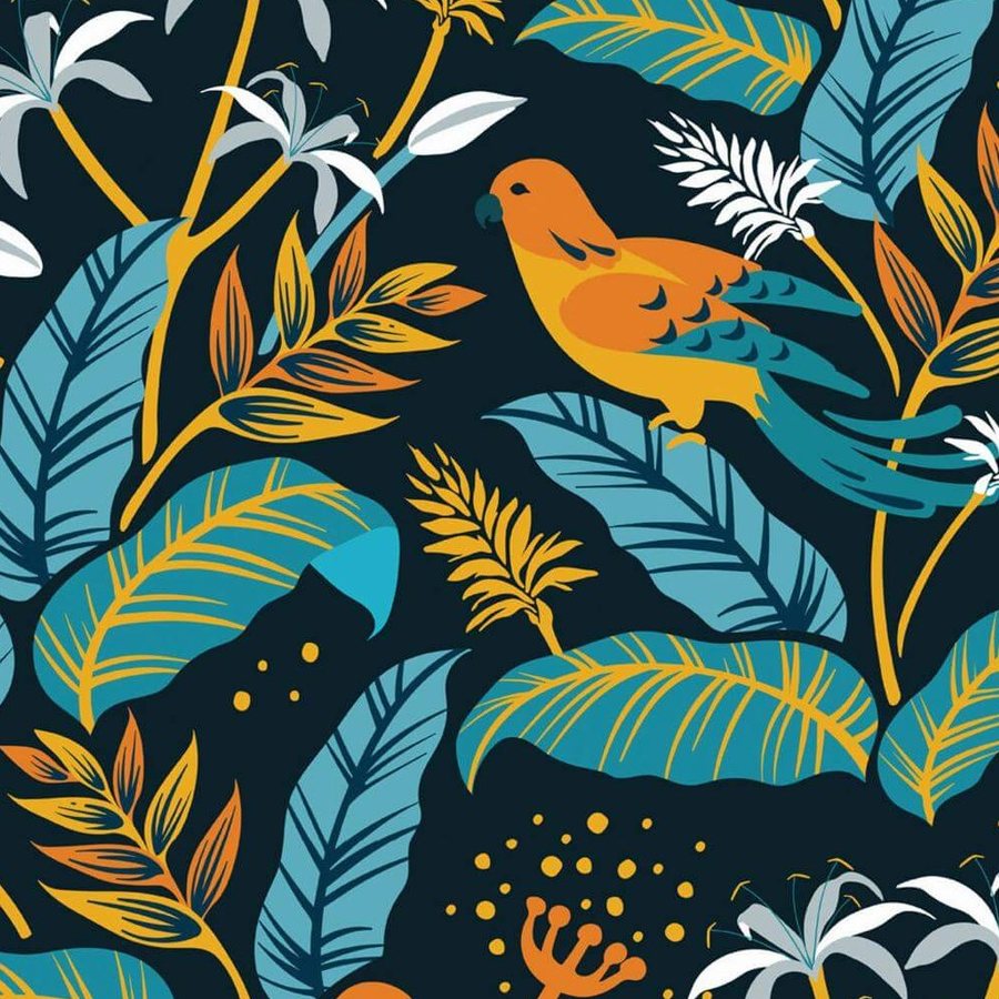 Oiseaux d'Ambre sur Bleu Nuit, le motif seul