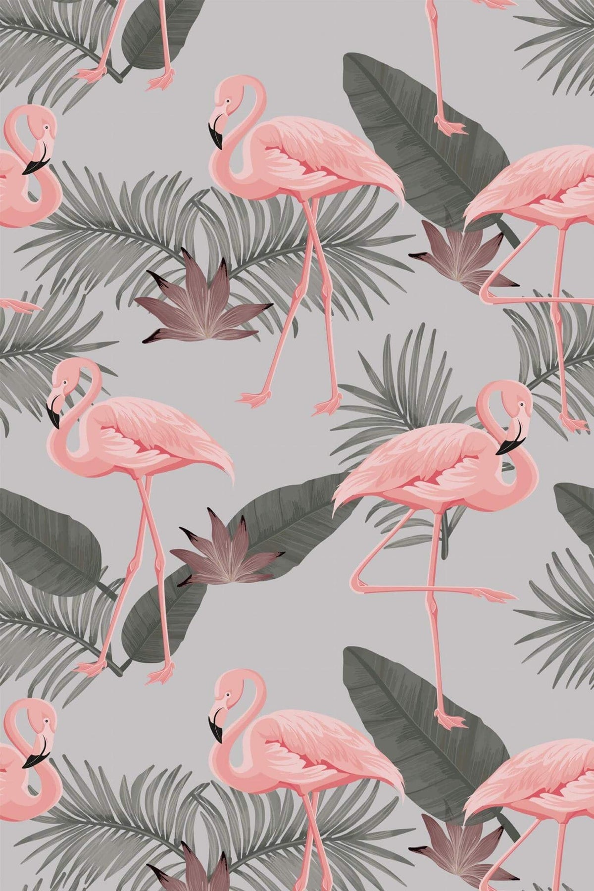 Flamants Roses sur Gris Perle, aperçu aux dimensions saisies