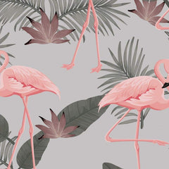 Gros plan de l'impression : plumes roses en écailles du dos et bec rose terminé de noir.