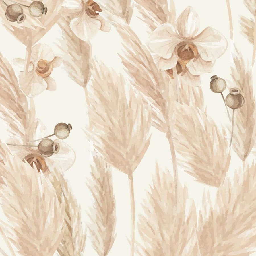 Gros plan sur l'impression : épis fondus à l'aquarelle et cœur brun d'une fleur crème