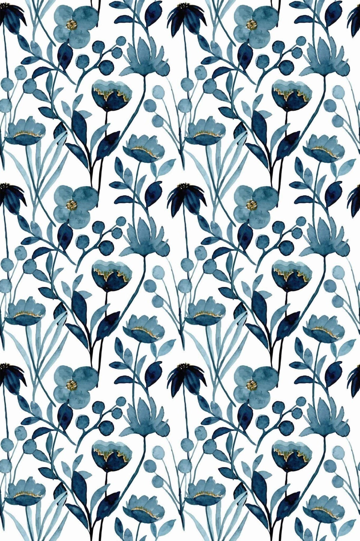 Fleurs Sauvages Bleu Indigo, aperçu aux dimensions saisies