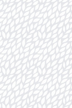 Motif de petites feuilles en navette, dessin gris perle sur fond blanc cassé, rangées en épi.