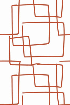 Motif à plat : grands rectangles imbriqués tracés à main levée en terracotta sur fond blanc