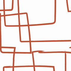 Gros plan de l'impression : le trait terracotta irrégulier et son croisement avec une autre ligne