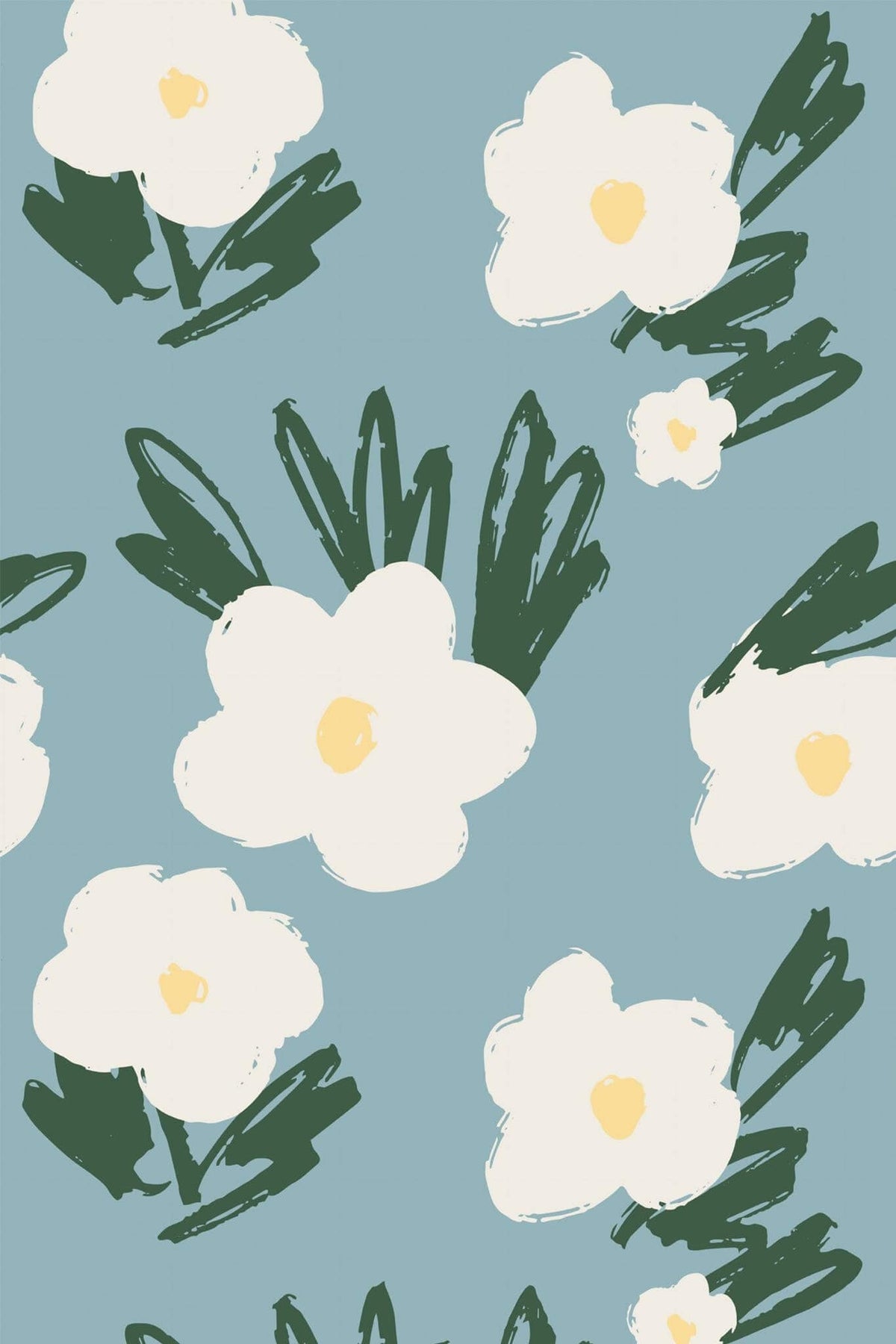 Fleurs au Pinceau Bleu Gris, aperçu aux dimensions saisies