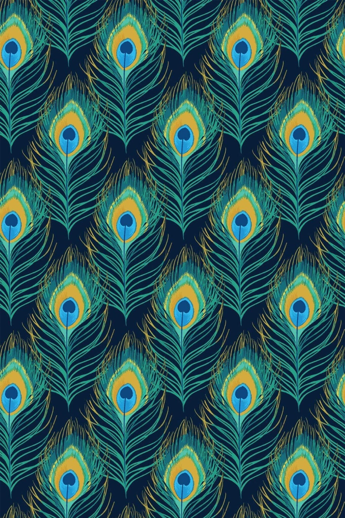Plumes de Paon Bleu Canard, le motif seul