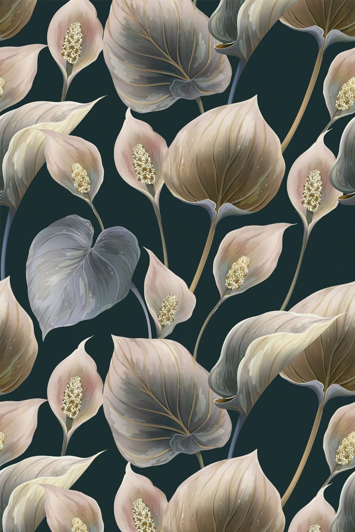 Arums Taupe sur Fond Sombre, le motif seul