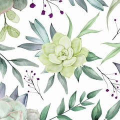 Gros plan de l'impression : lavis d'aquarelle d'une feuille charnue et son liseré rose.