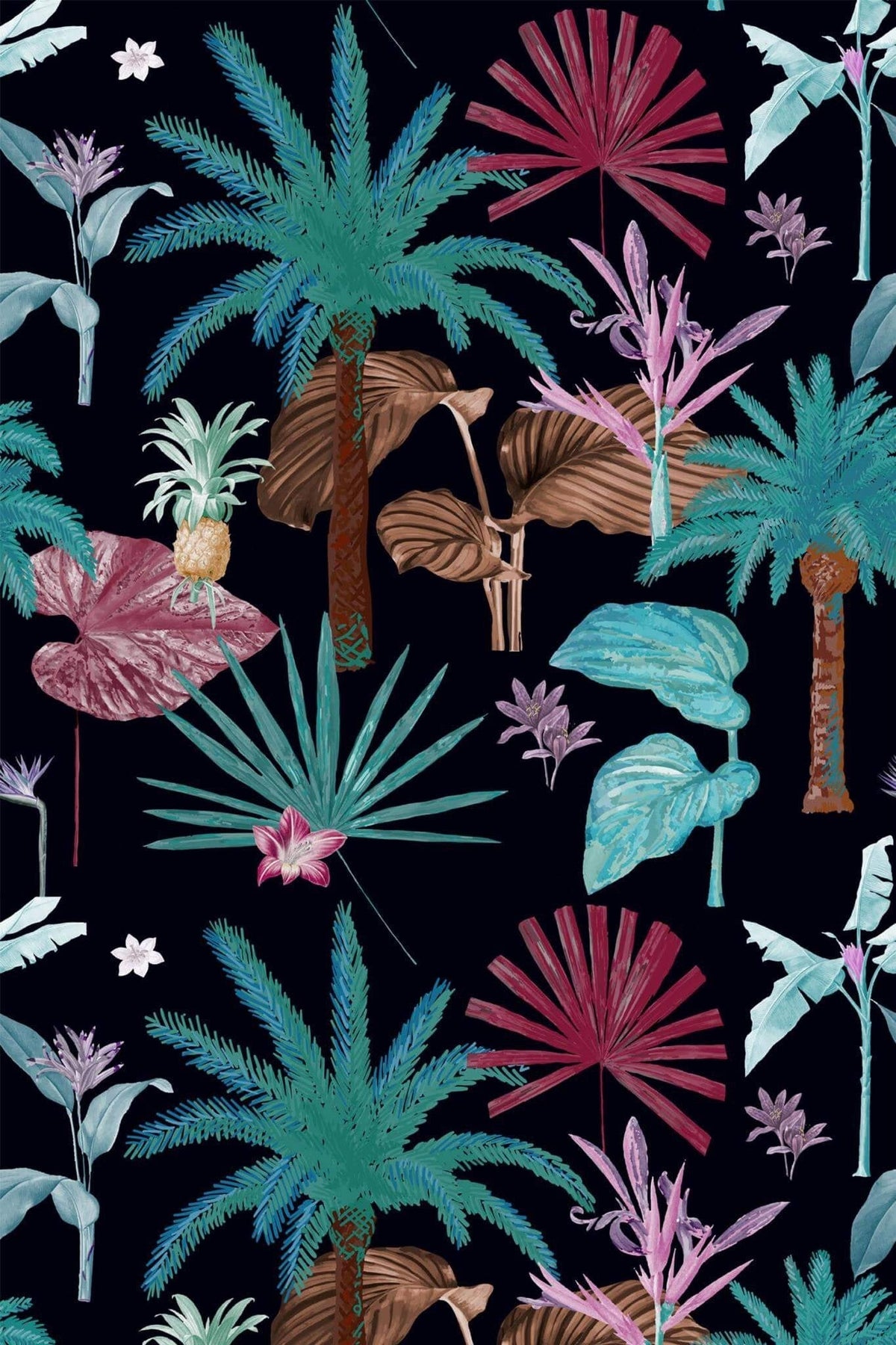 Jungle Nocturne Rose Et Turquoise, aperçu aux dimensions saisies