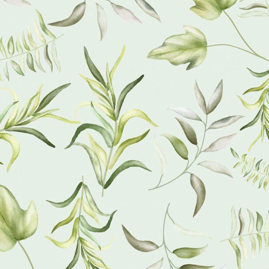 Feuillages Aquarelle Vert d'Eau, le motif seul