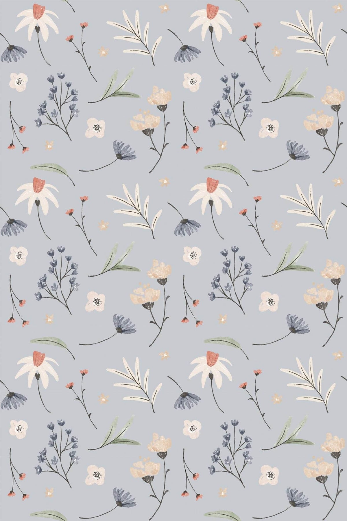 Semis Fleuri sur Gris Perle, le motif seul