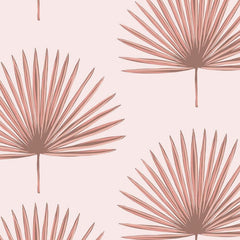 Gros plan sur l'impression : folioles étroites d'une palme et dégradé du rose foncé vers le rose clair.
