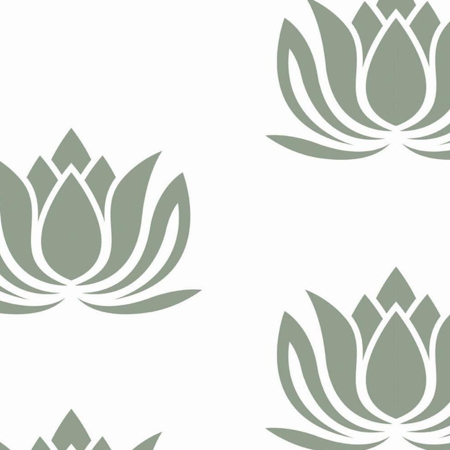 Gros plan de l'impression : le fin trait blanc qui sépare deux pétales de lotus et le bord net de l'aplat vert.
