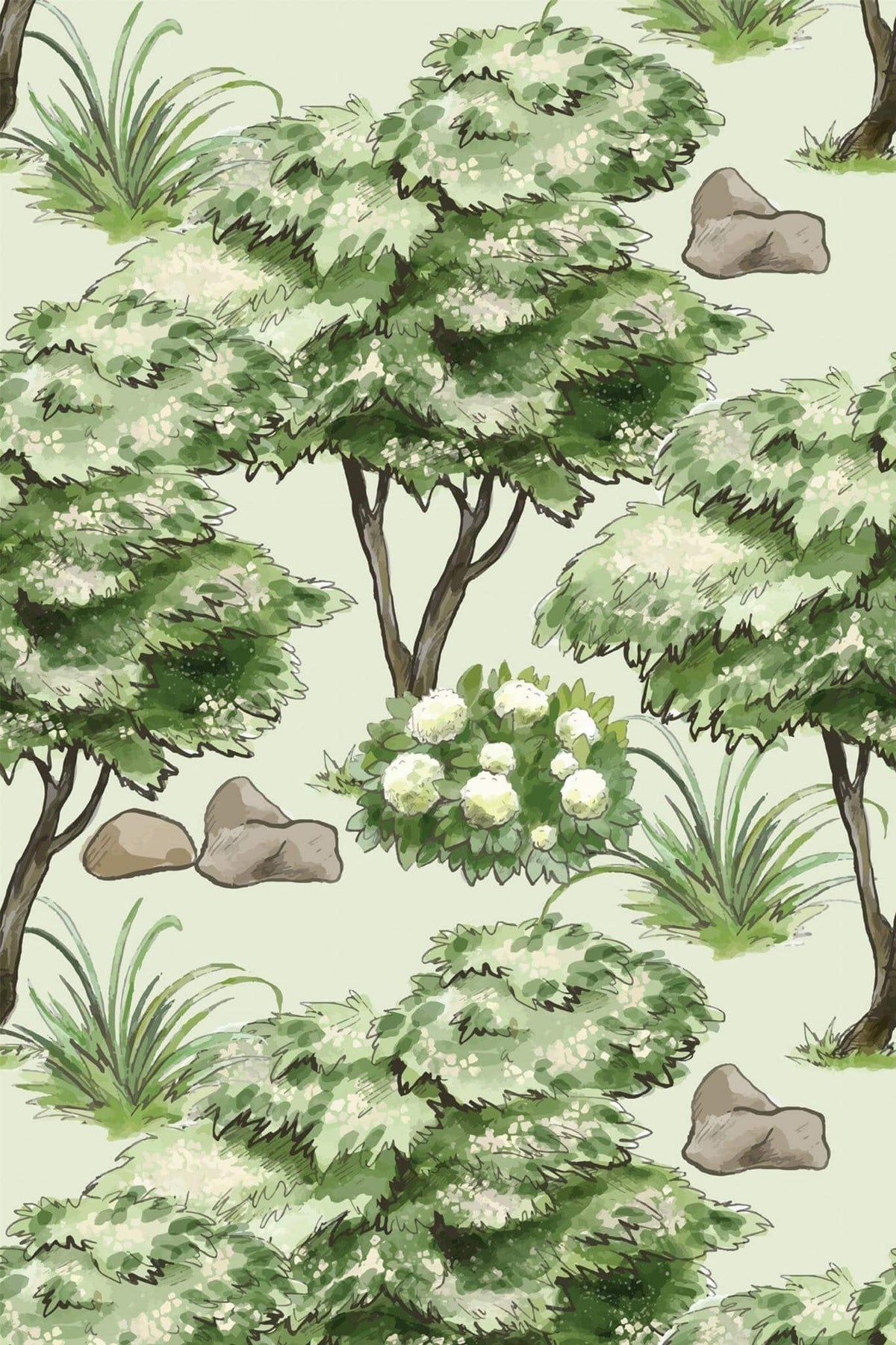 Bosquet Fleuri Vert Sauge, le motif seul