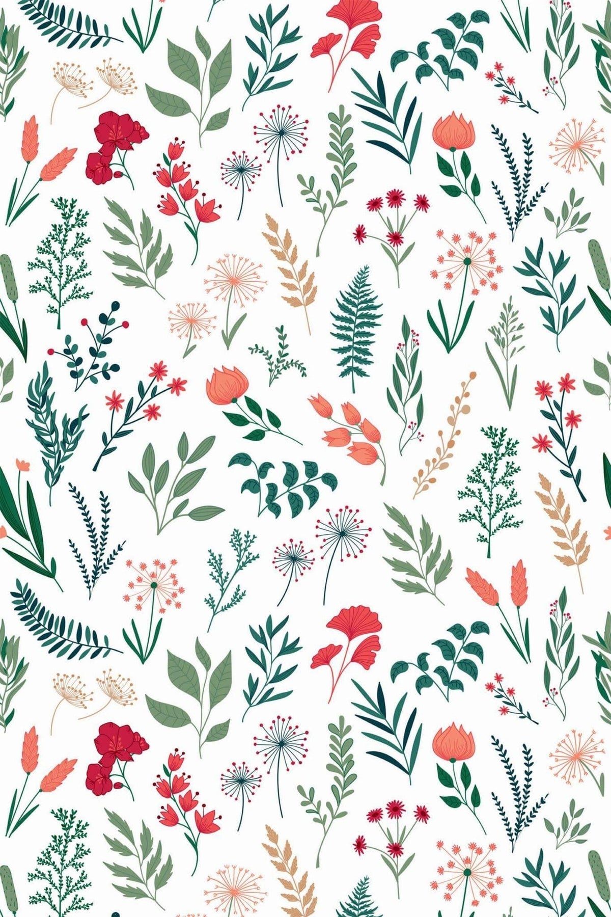 Herbier Corail et Vert Sapin, le motif seul